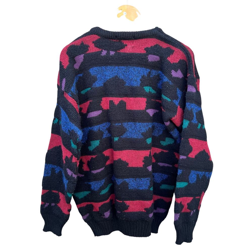 Vintage Multicolor Abstract Art Pattern Knit Sweater Large 21x29